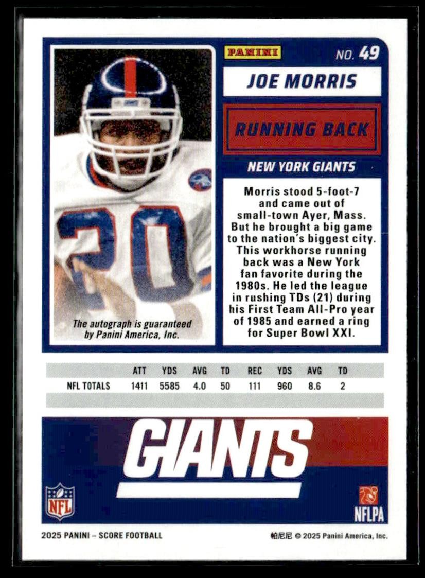 2025 Score #49 Joe Morris Base Signatures