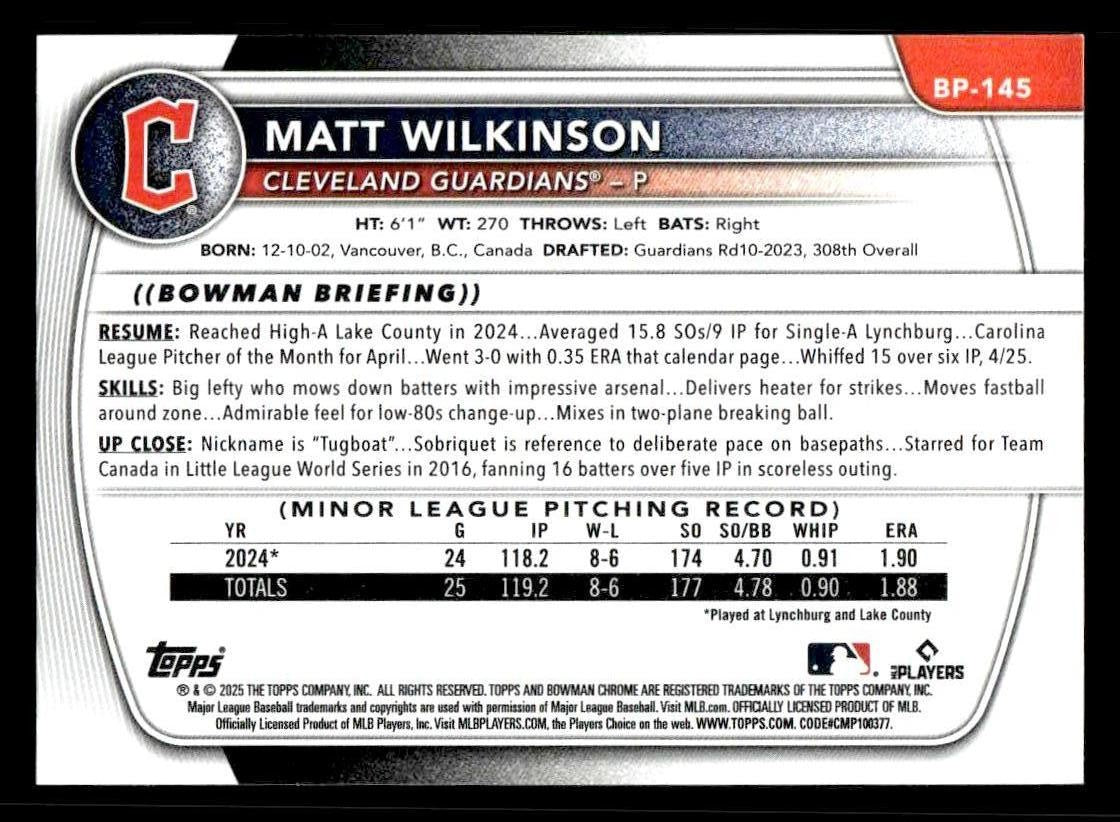 2025 Bowman #BP-145 Matt Wilkinson Prospects