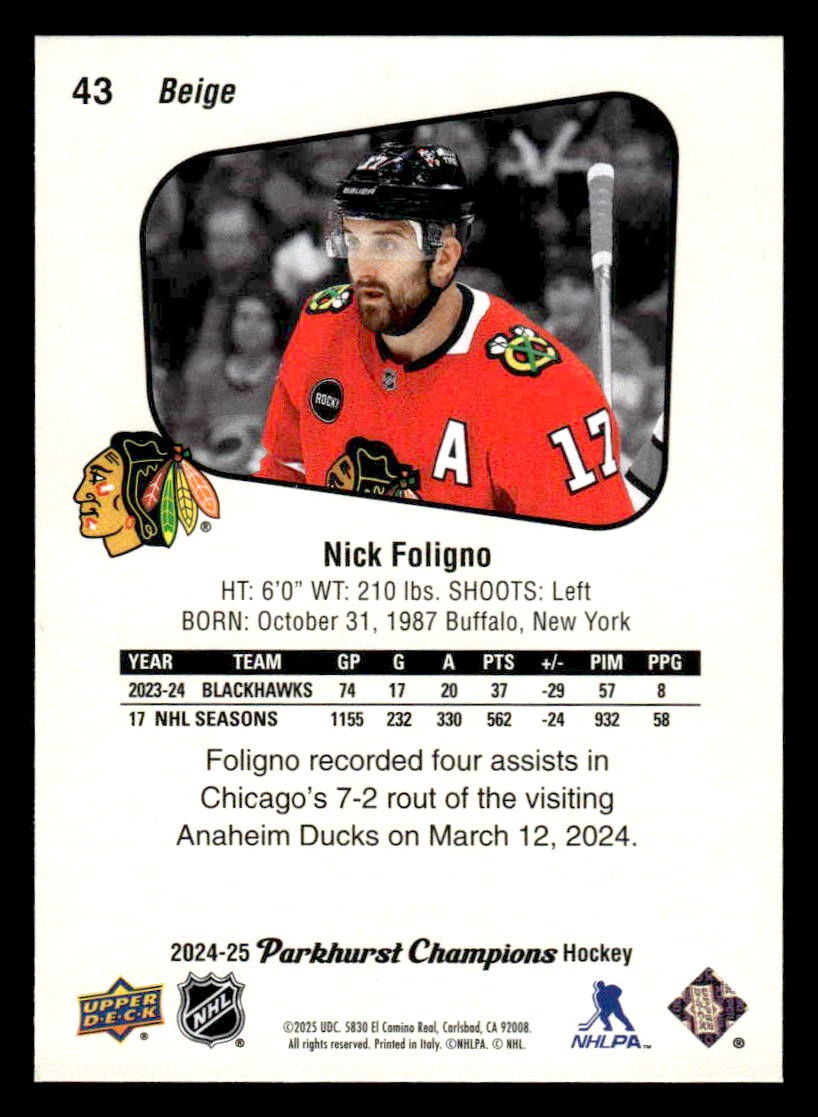 2024-25 Parkhurst Champions #43 Nick Foligno