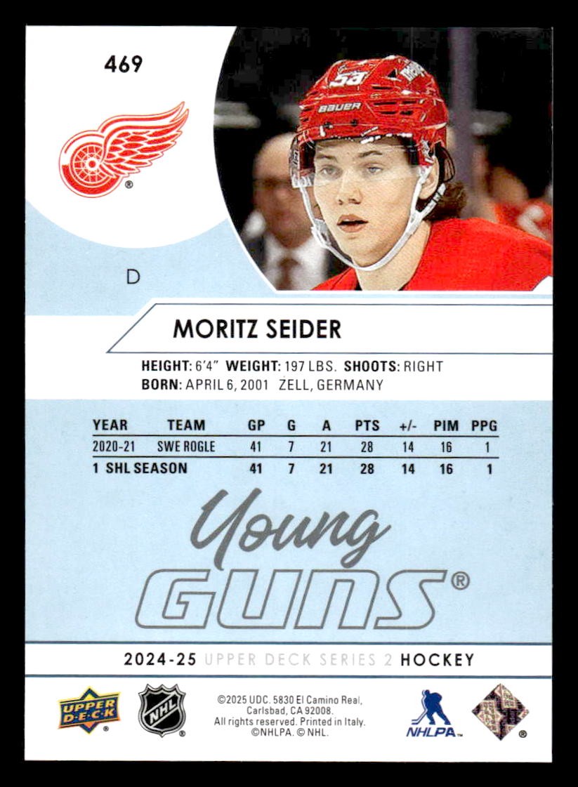 2024-25 Upper Deck #469 Moritz Seider Young Guns Renewed (Series Two)