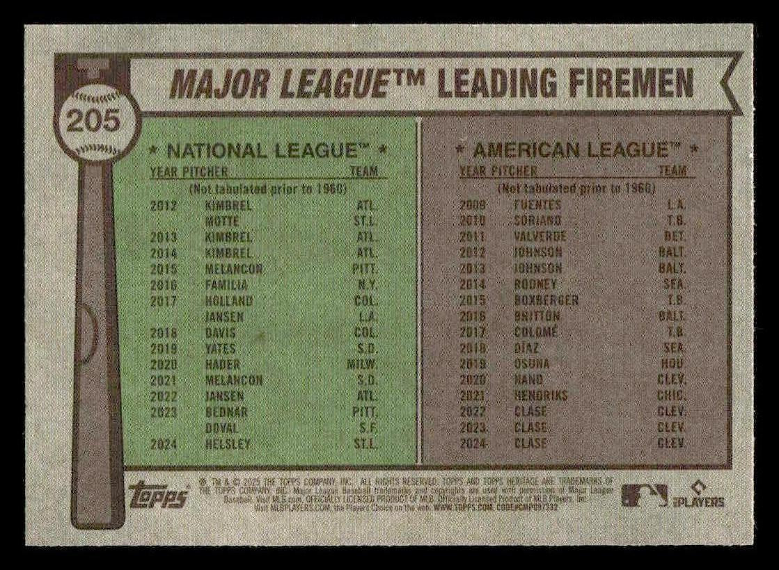 2025 Heritage #205 Leading Firemen (Emmanuel Clase / Ryan Helsley)