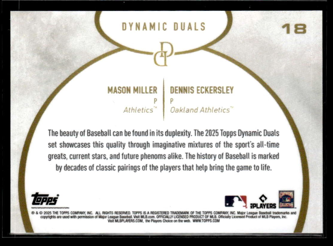 2025 Topps Dynamic Duals #18 Mason Miller / Dennis Eckersley