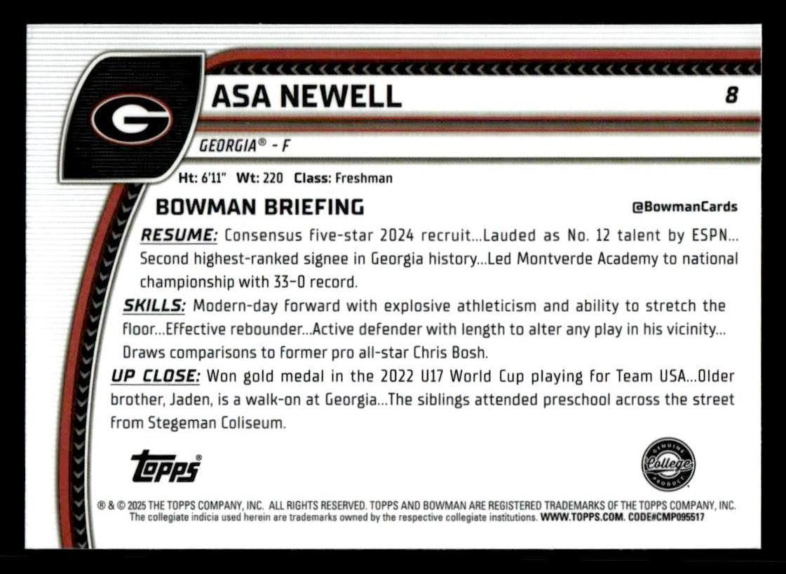 2024-25 Bowman University Chrome #8 Asa Newell