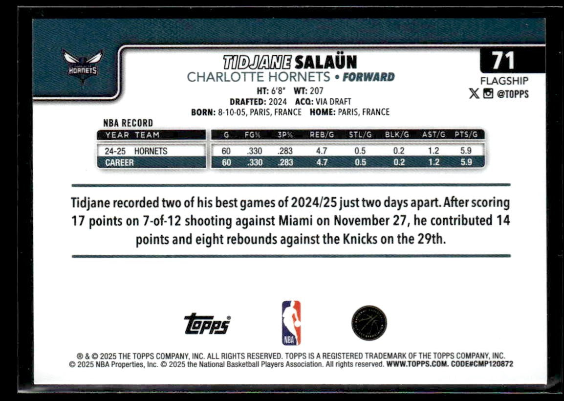 2025-26 Topps #71 Tidjane Salaün