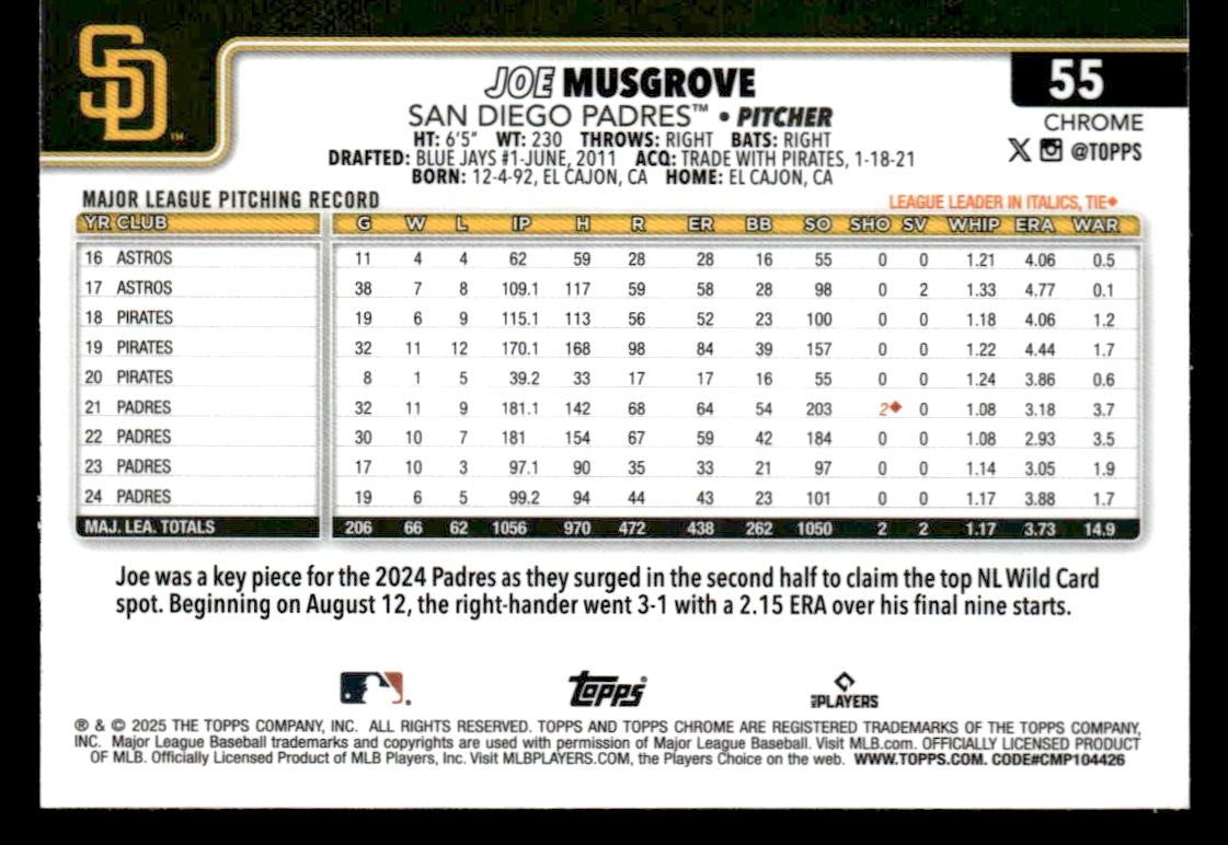2025 Topps Chrome #55 Joe Musgrove