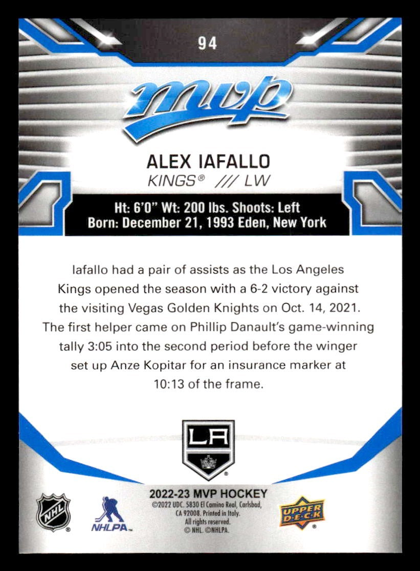 2022-23 Upper Deck MVP #94 Alex Iafallo Blue Script