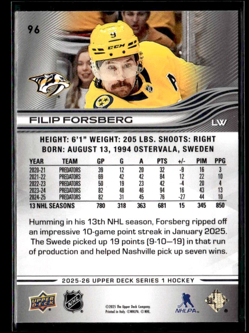 2025-26 Upper Deck #96 Filip Forsberg