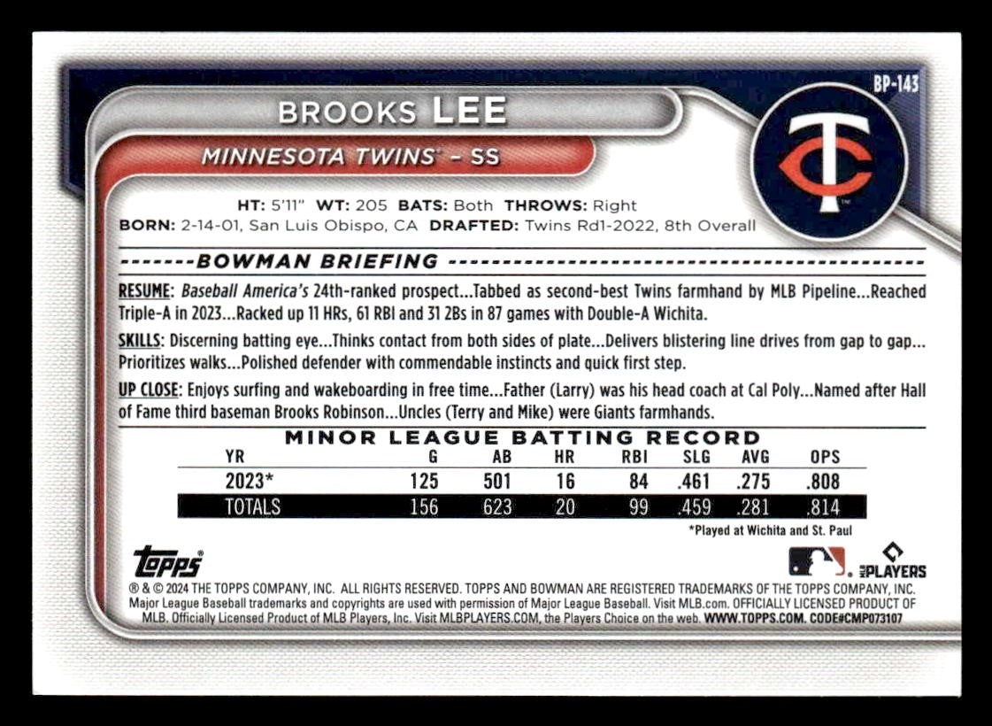 2024 Bowman #BP-143 Brooks Lee Prospects