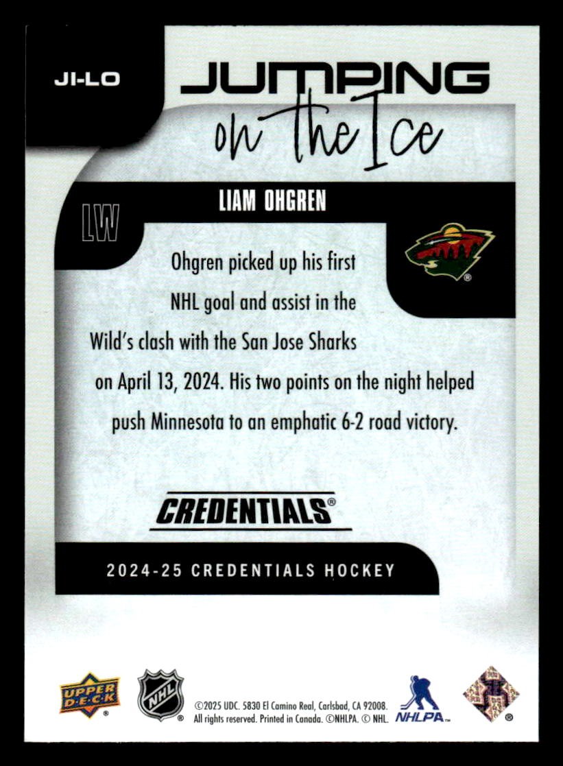 2024-25 Upper Deck Credentials #JI-LO Liam Ohgren Jumping on the Ice