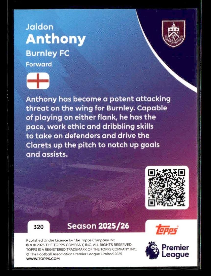 2025-26 Topps Premier League #320 Jaidon Anthony