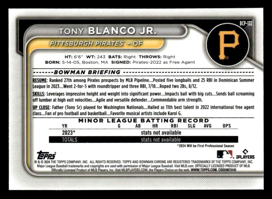 2024 Bowman #BCP-132 Tony Blanco Jr. Chrome Prospects