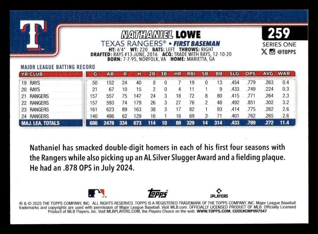 2025 Topps #259 Nathaniel Lowe