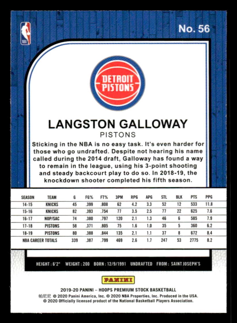 2019-20 Hoops Premium Stock #56 Langston Galloway