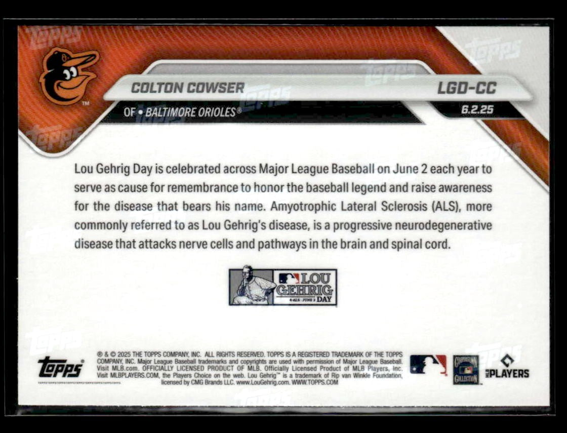 2025 Topps Now Lou Gehrig Day: Presented by Sarah Langs #LGD-CC Colton Cowser
