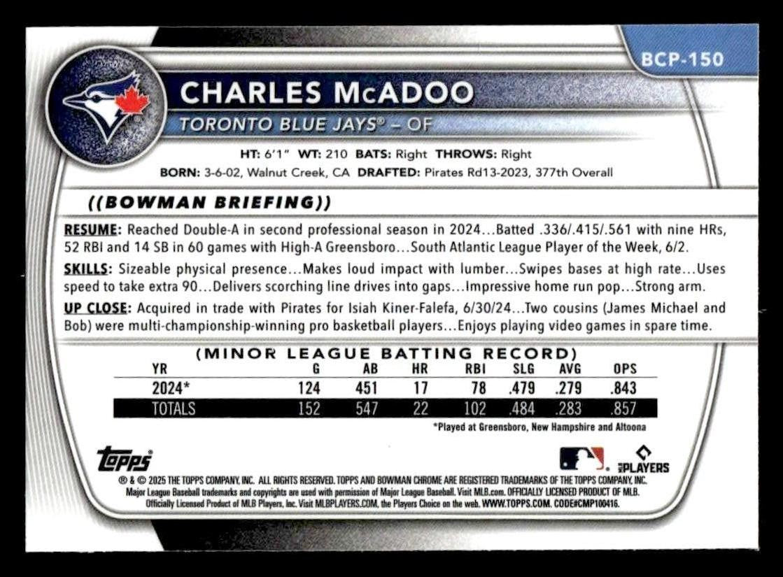 2025 Bowman #BCP-150 Charles McAdoo Chrome Prospects