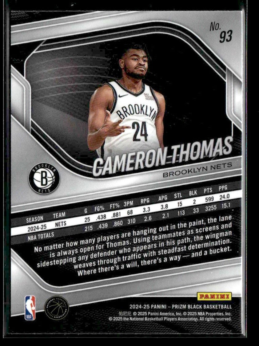 2024-25 Panini Prizm Black #93 Cameron Thomas