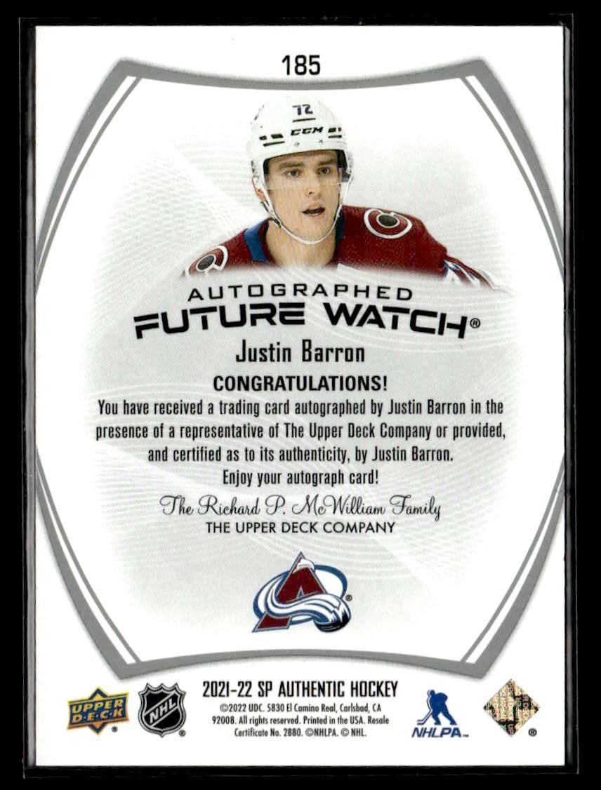 2021-22 SP Authentic #185 Justin Barron #/999