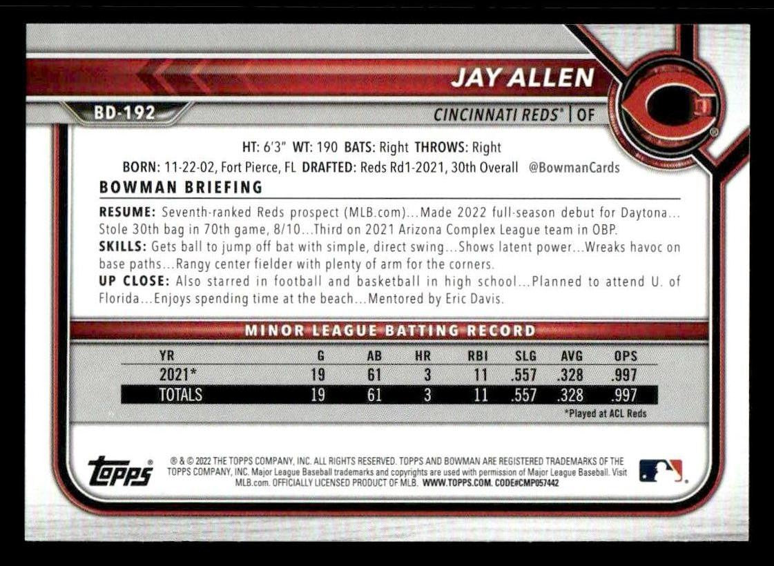 2022 Bowman Draft 1st Edition #BD-192 Jay Allen