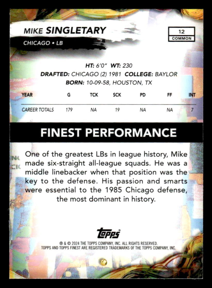 2024 Finest #12 Mike Singletary Checkerboard Refractor