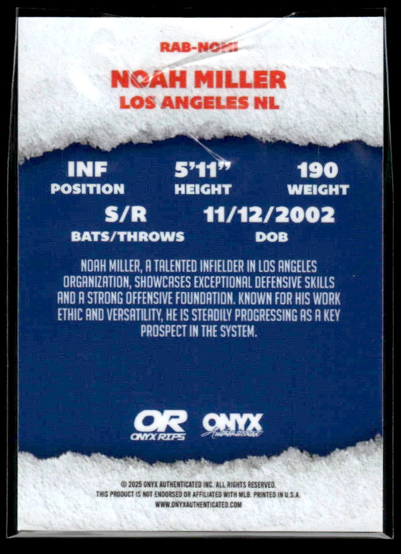2025 Onyx Rips #RAB-NOMI Noah Miller Refractor Autographs