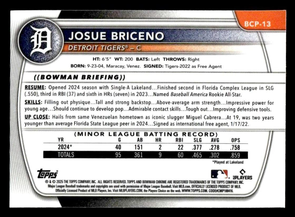 2025 Bowman #BCP-13 Josue Briceno Chrome Prospects