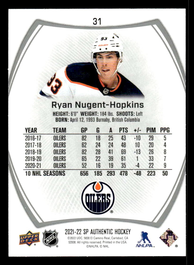 2021-22 SP Authentic #31 Ryan Nugent-Hopkins