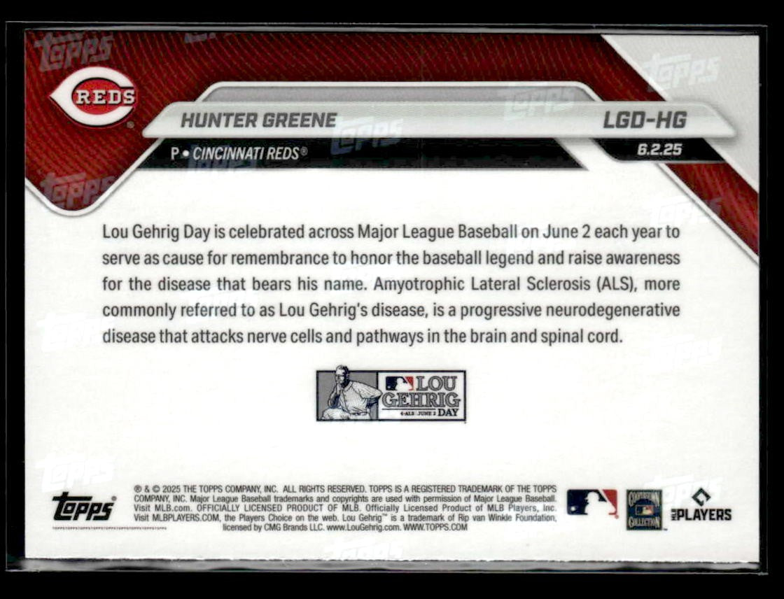 2025 Topps Now Lou Gehrig Day: Presented by Sarah Langs #LGD-HG Hunter Greene