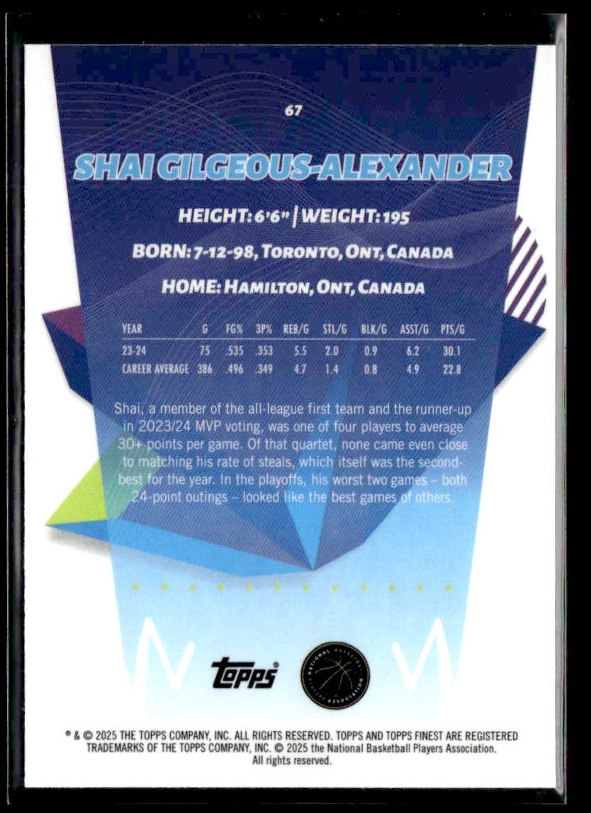 2024-25 Topps Finest #67 Shai Gilgeous-Alexander