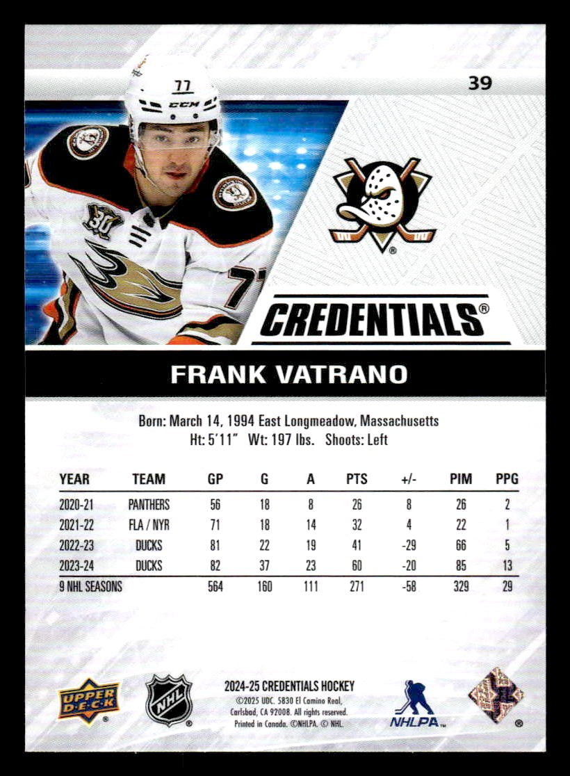 2024-25 Upper Deck Credentials #39 Frank Vatrano