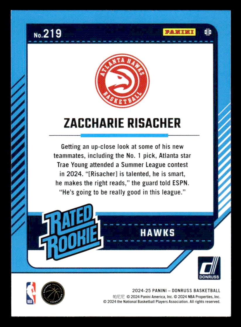 2024-25 Donruss #219 Zaccharie Risacher Holo Green Laser
