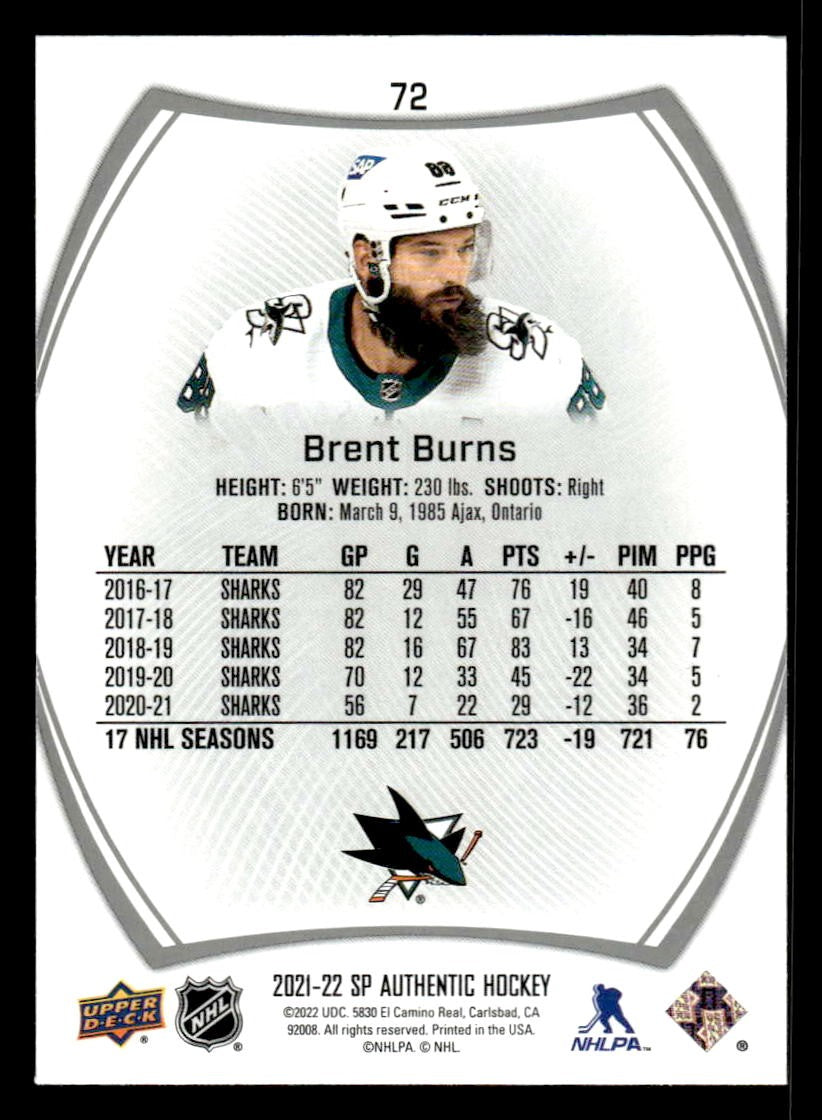 2021-22 SP Authentic #72 Brent Burns