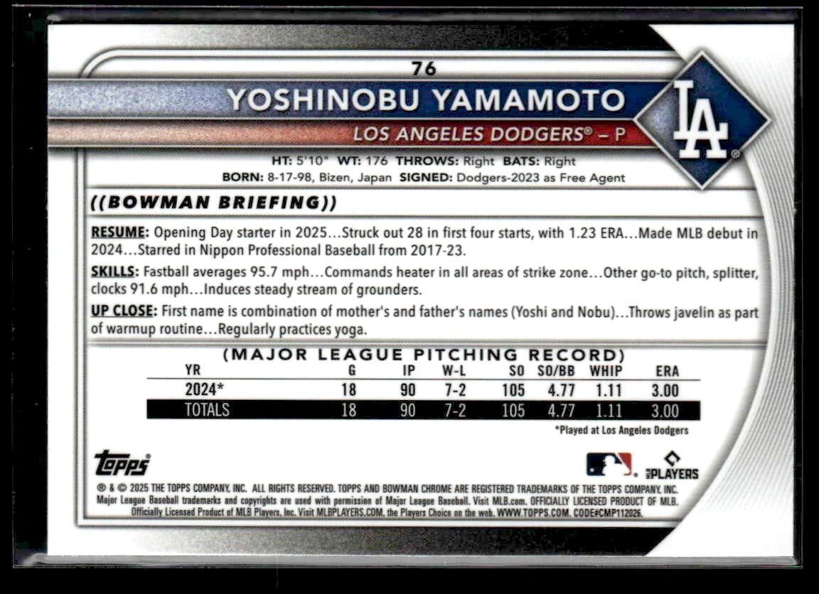 2025 Bowman Chrome #76 Yoshinobu Yamamoto
