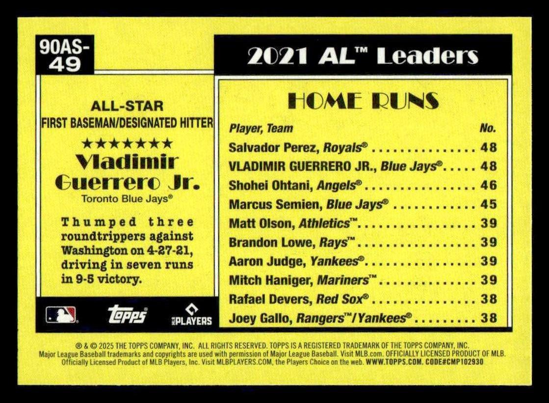 2025 Topps #90AS-49a Vladimir Guerrero Jr. 1990 35th Anniversary All-Stars