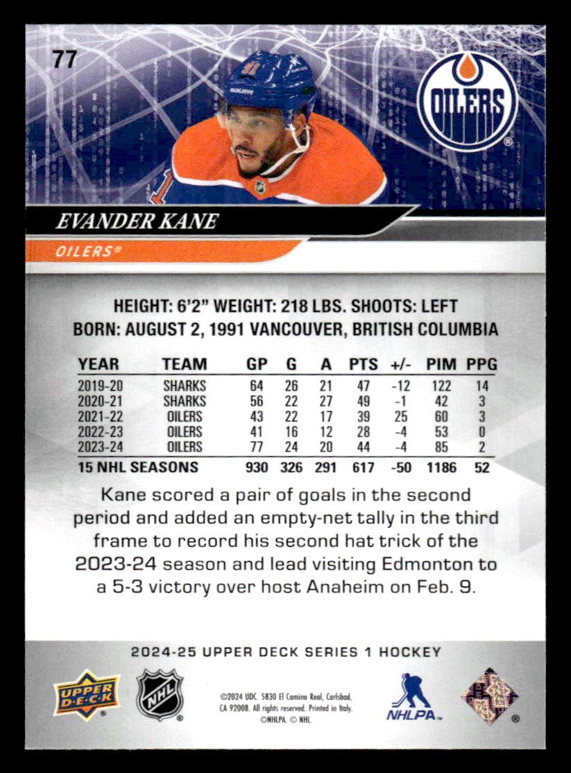 2024-25 Upper Deck #77 Evander Kane