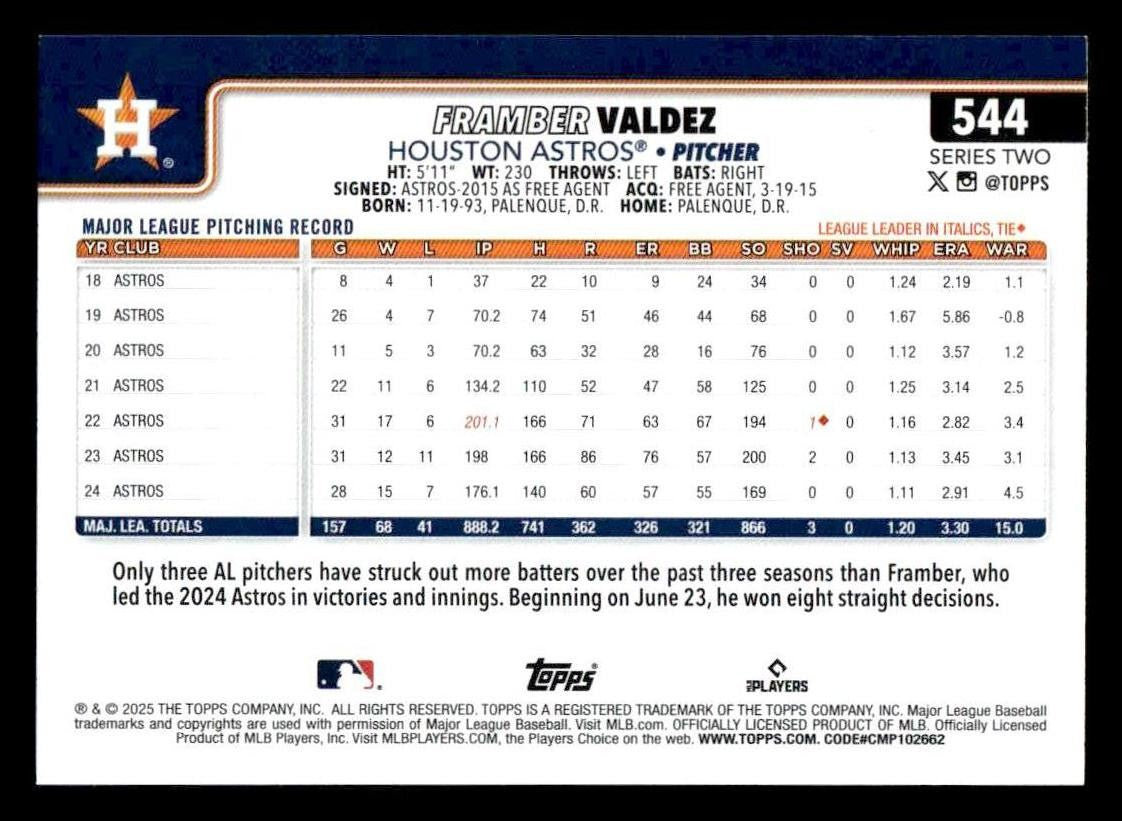 2025 Topps #544 Framber Valdez