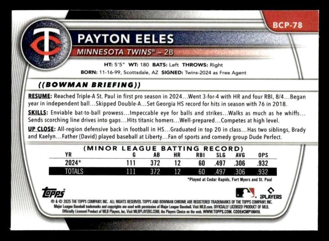 2025 Bowman #BCP-78 Payton Eeles Chrome Prospects
