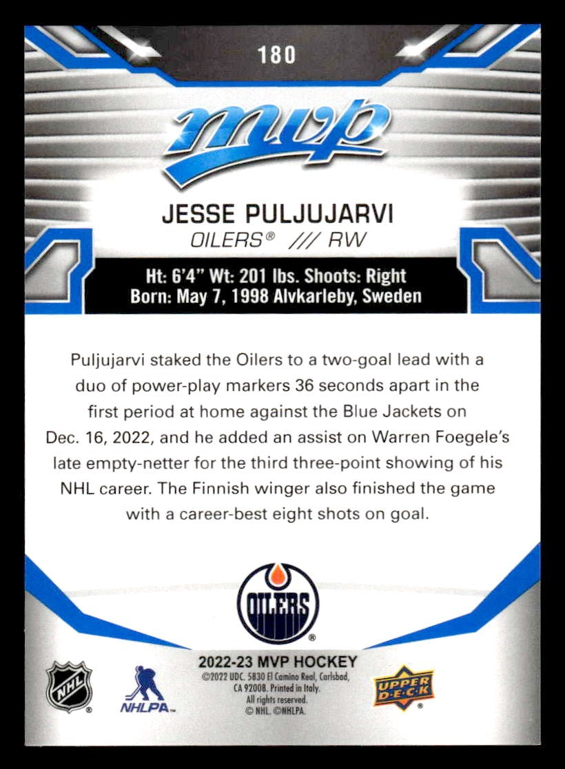 2022-23 Upper Deck MVP #180 Jesse Puljujarvi Blue Script