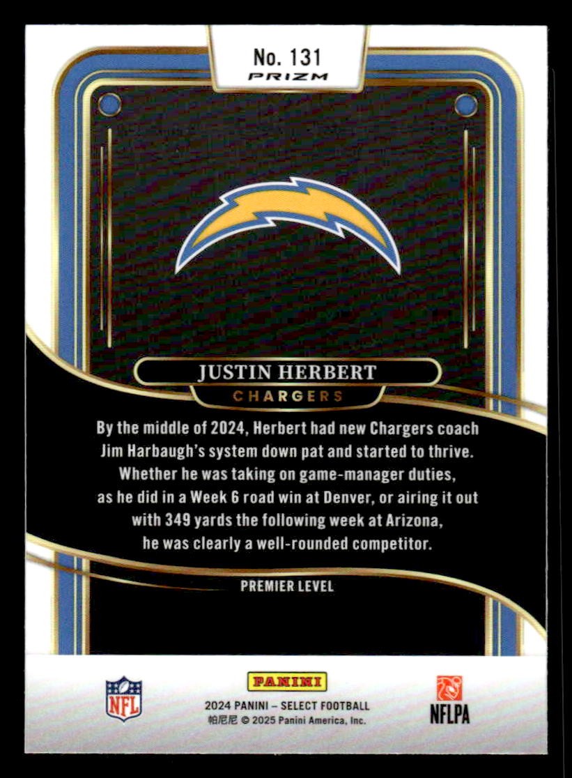 2024 Panini Select #131 Justin Herbert Silver Prizm