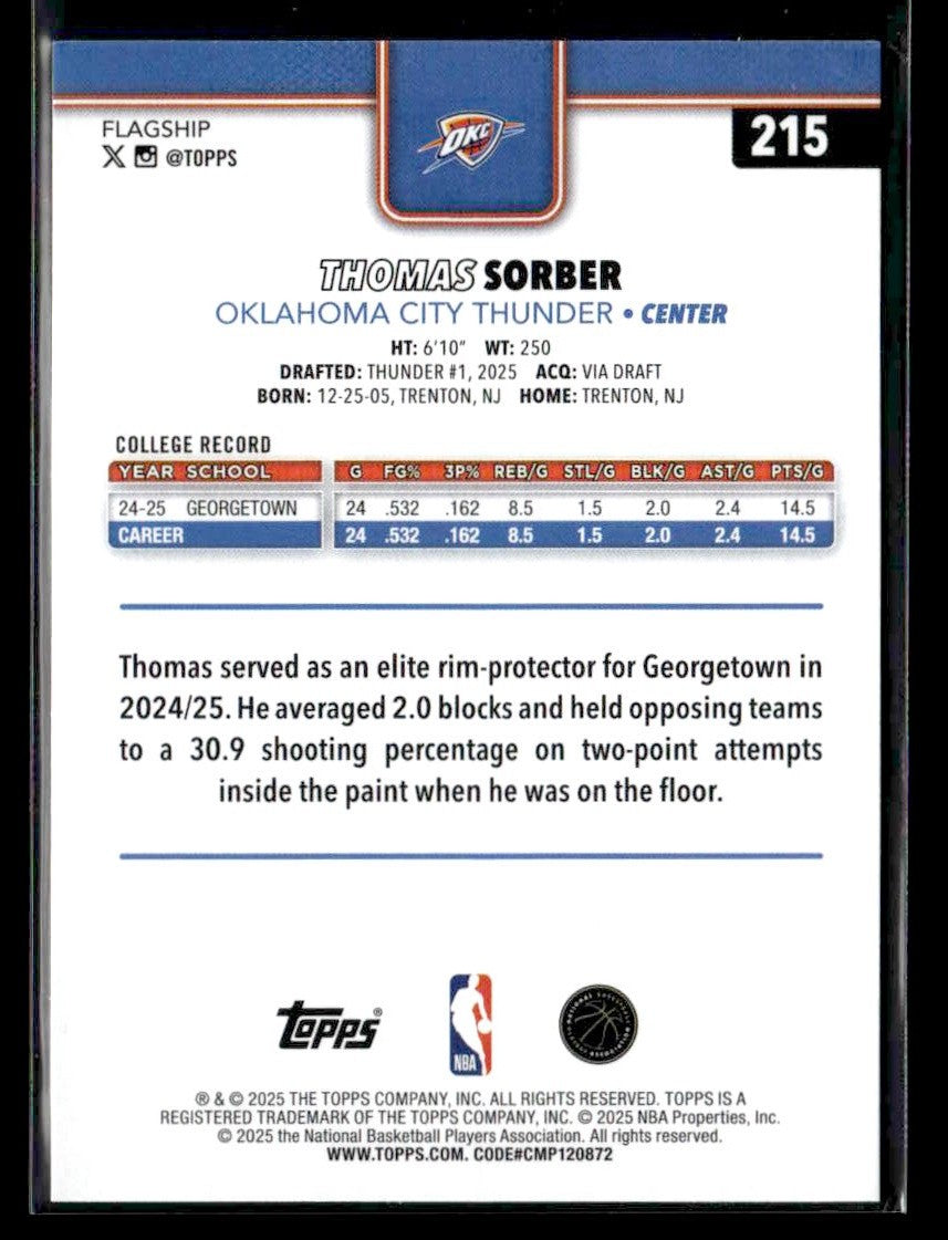 2025-26 Topps #215 Thomas Sorber