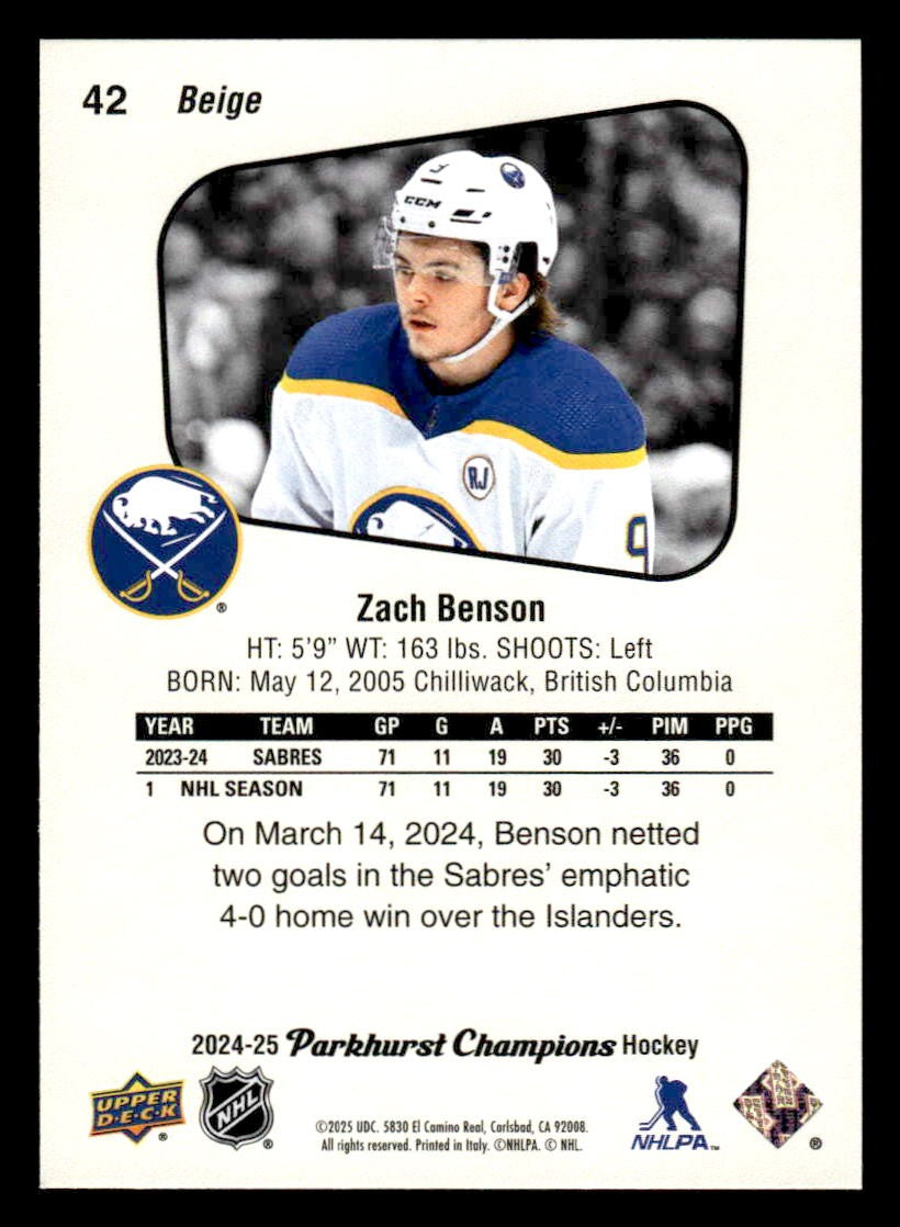 2024-25 Parkhurst Champions #42 Zach Benson