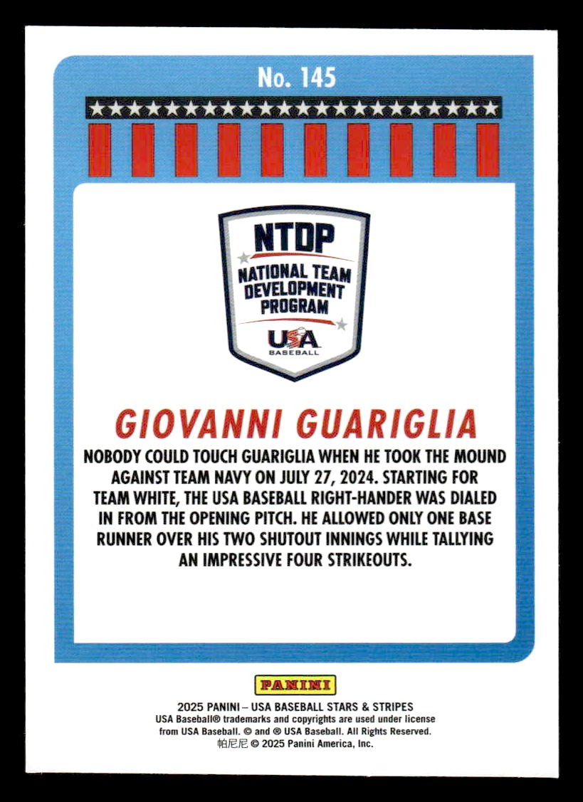 2025 Panini Stars and Stripes USA Baseball #145 Giovanni Guariglia