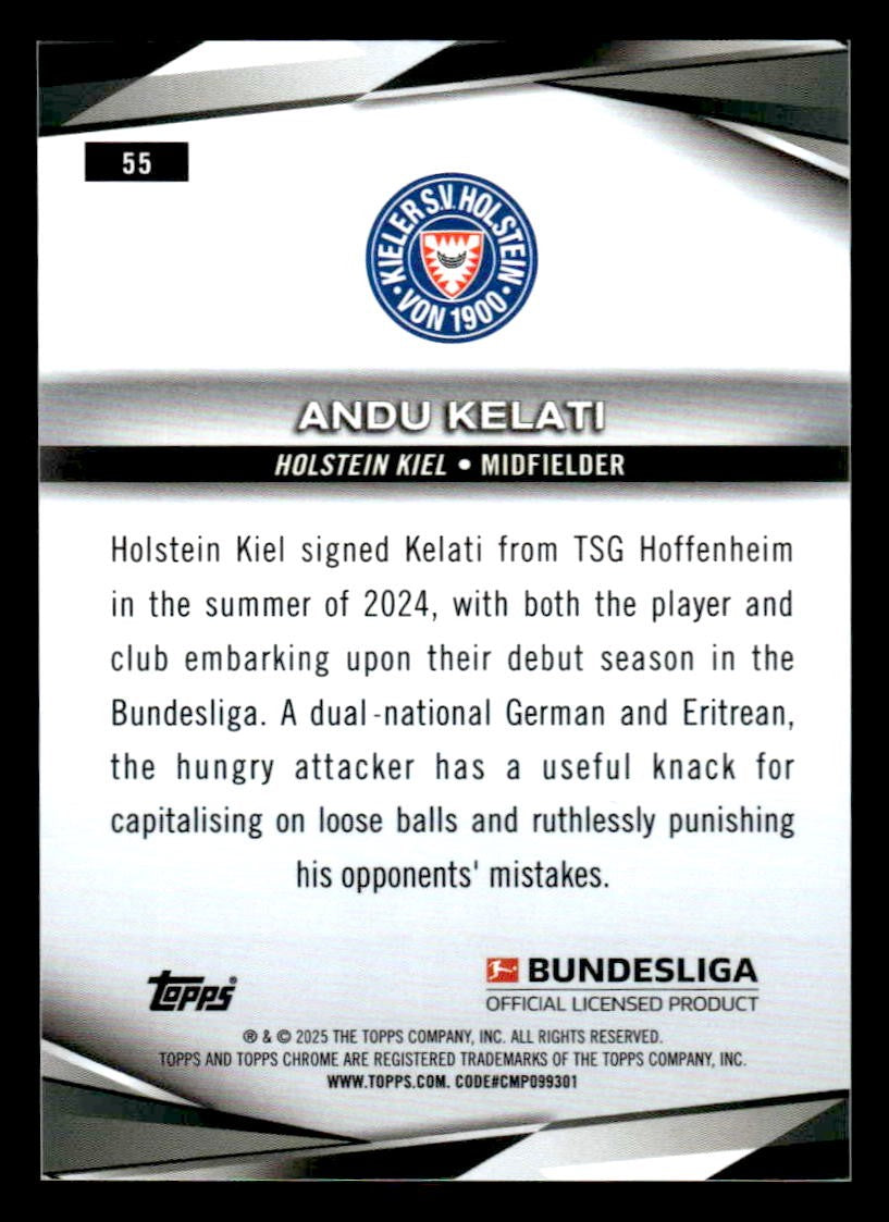 2025 Topps Chrome Bundesliga #55 Andu Kelati Neon Green Refractor #/250