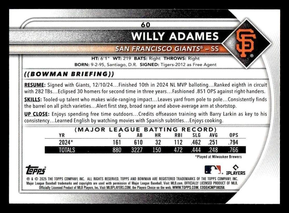2025 Bowman #60 Willy Adames