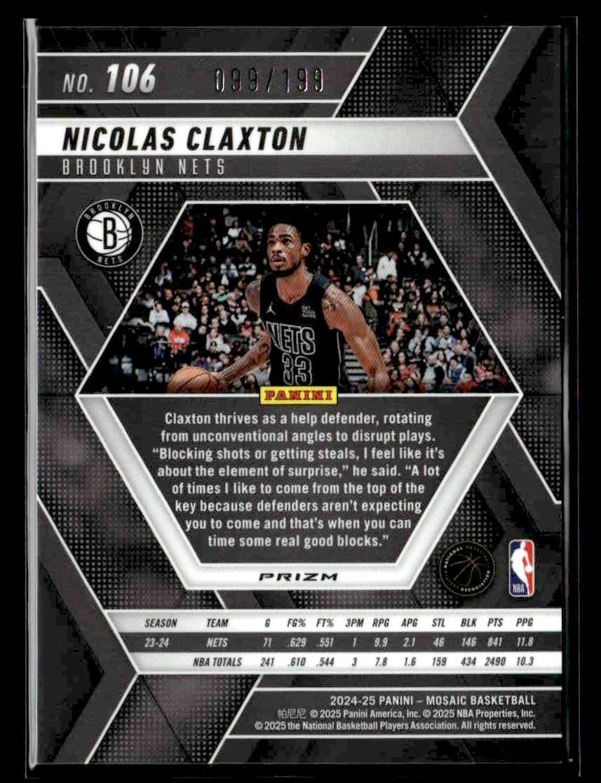 2024-25 Panini Mosaic #106 Nicolas Claxton Blue Mosaic