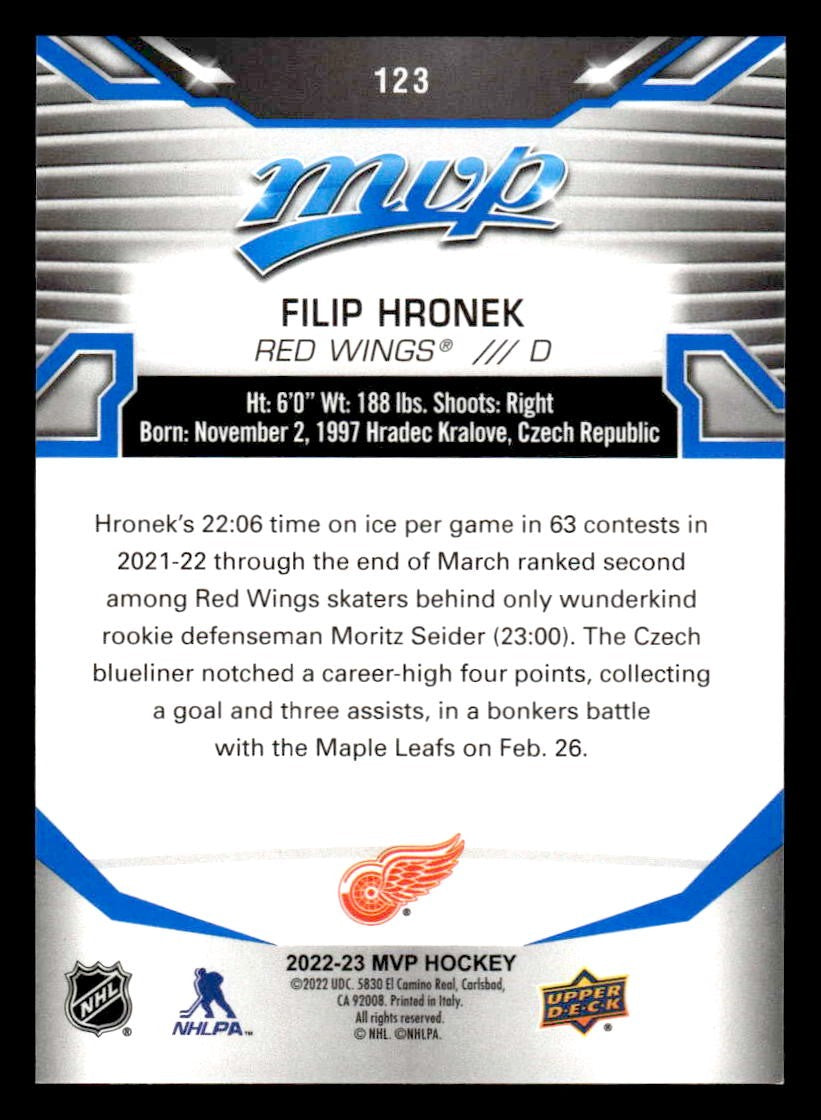 2022-23 Upper Deck MVP #123 Filip Hronek Blue Script