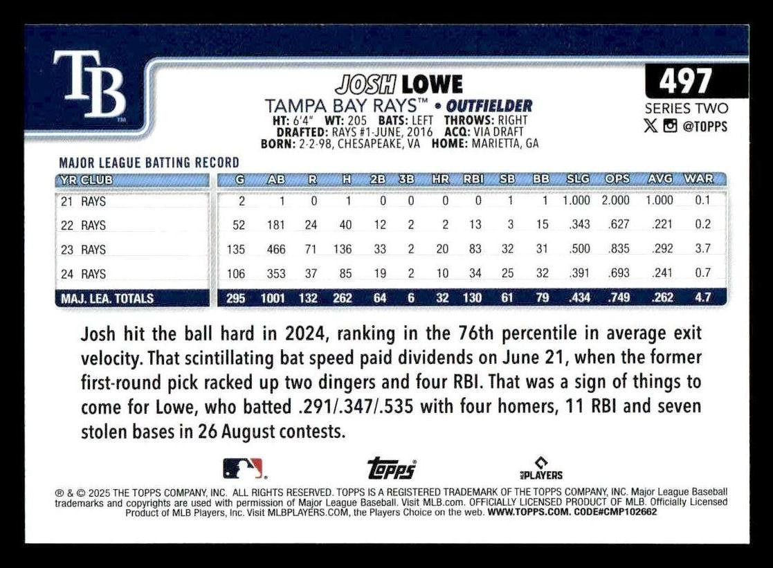 2025 Topps #497 Josh Lowe