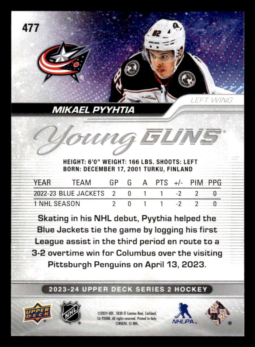 2023-24 Upper Deck #477 Mikael Pyyhtia