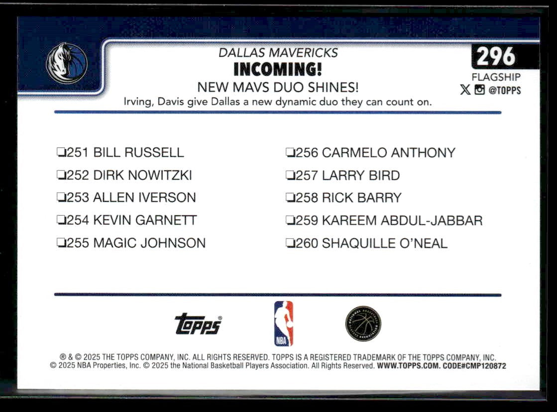 2025-26 Topps #296 Incoming!: New Mavs Duo Shines!