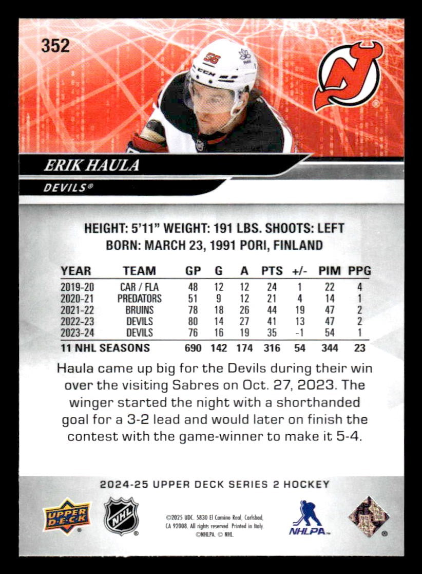 2024-25 Upper Deck #352 Erik Haula