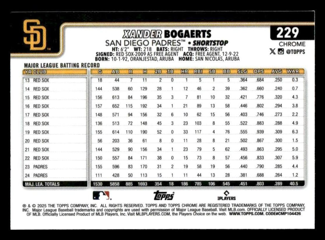 2025 Topps Chrome #229 Xander Bogaerts